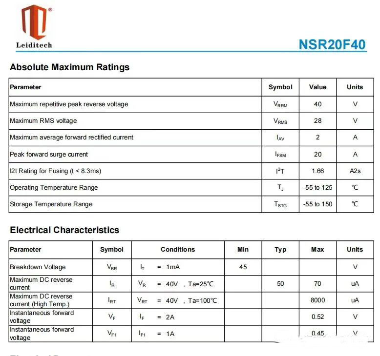 雷卯电子：兼容NSR20F30NXT5G的小体积肖特基二极管