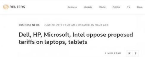 戴尔惠普<span style='color:red'>微软</span>英特尔发布联合声明：反对将笔记本电脑和平板电脑列入对华征税商品