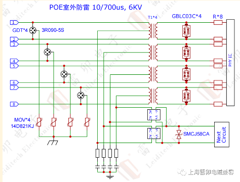 上海雷卯：POE端口室外4KV和6KV防雷保护方案