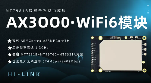 海凌科电子：主频1.3G WiFi6 AX3000路由模块 MT7981B+MT7976C+MT7531A芯片方案