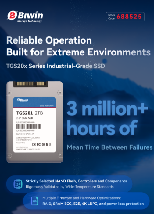 BIWIN SPEC TGS20x Industrial-Grade SSD: Built for Extreme Conditions with High Reliability