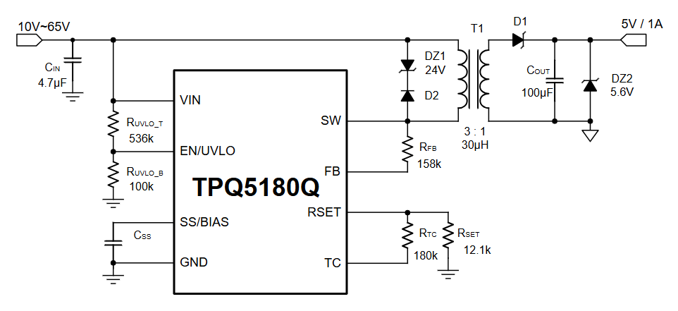 原边反馈、内置100V/1.5A MOS！思瑞浦发布反激式转换器TPQ5180Q
