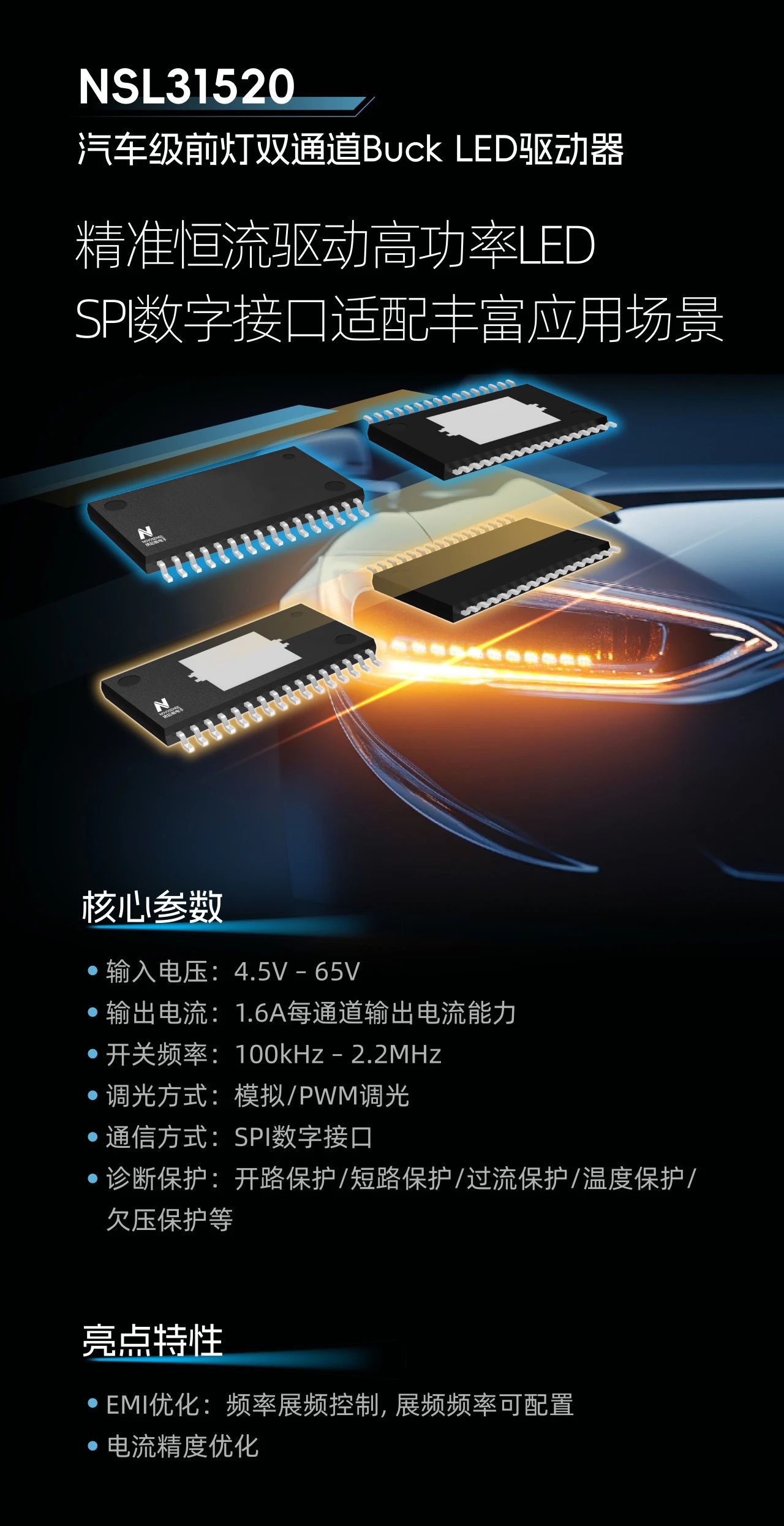 纳芯微汽车前灯照明解决方案——重磅新品三连发！