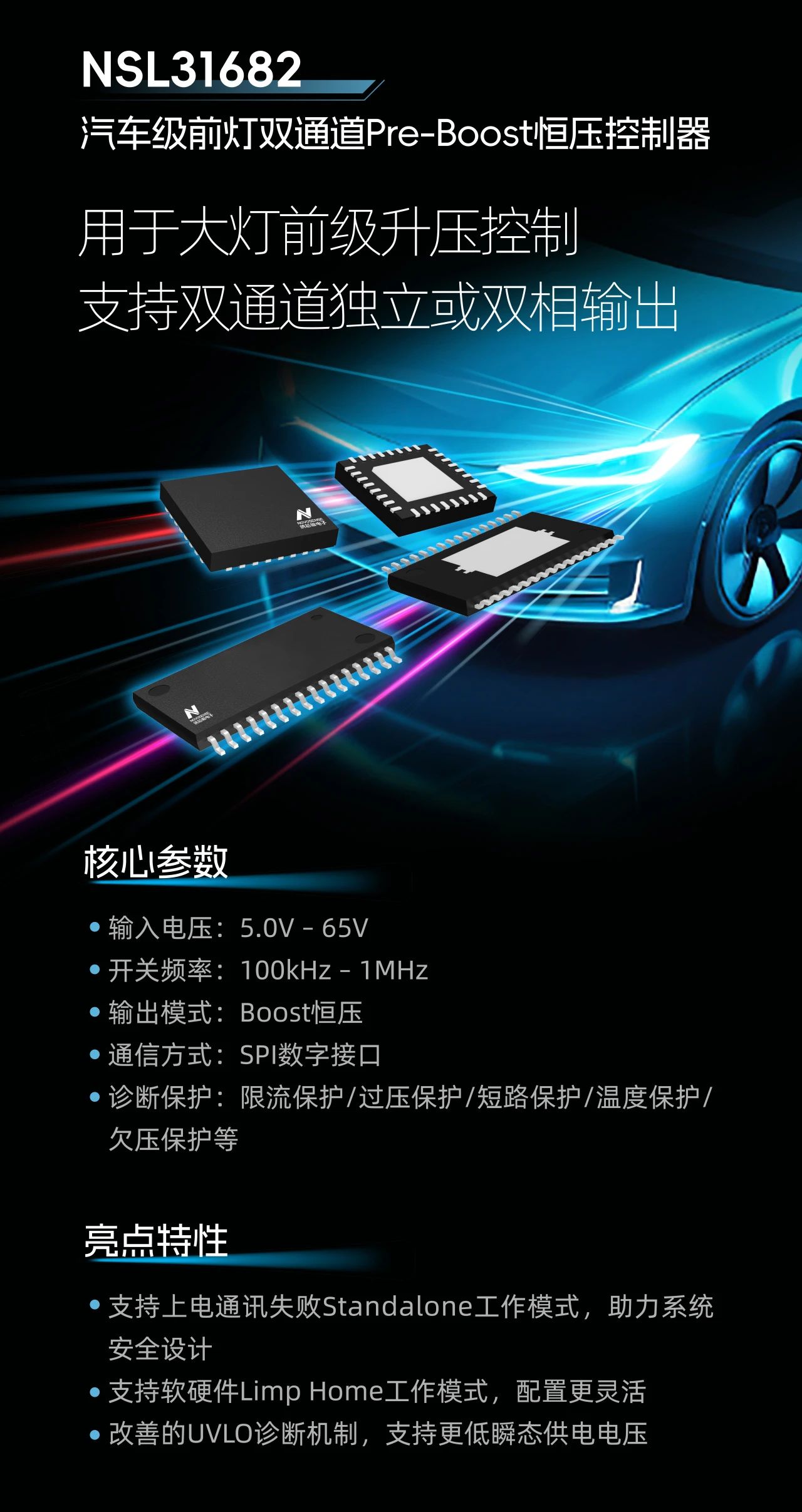 纳芯微汽车前灯照明解决方案——重磅新品三连发！