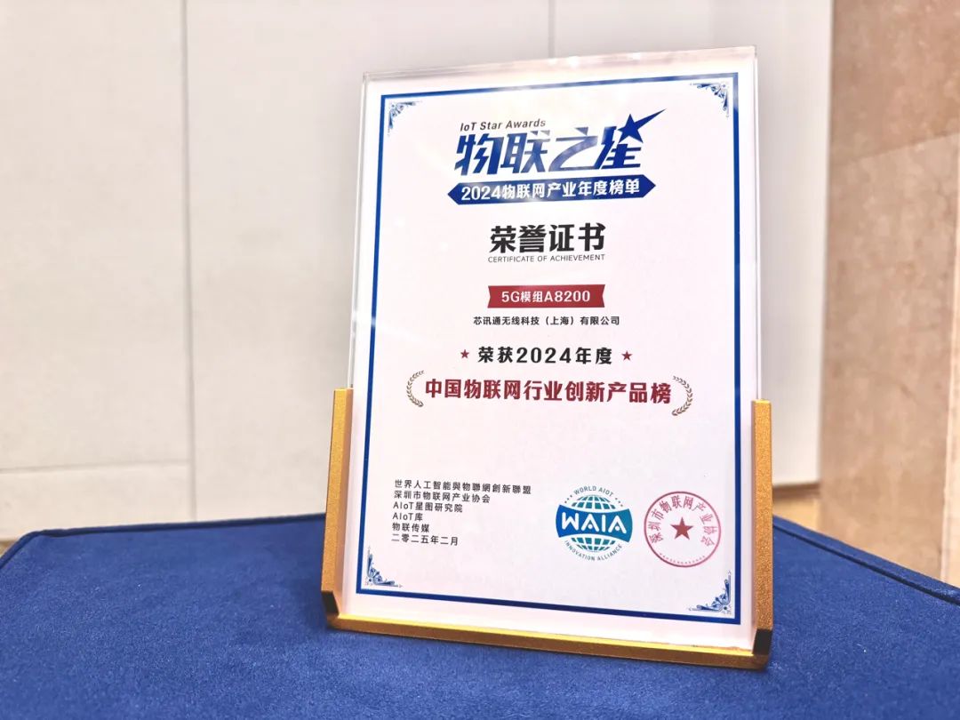 芯讯通5G模组A8200荣登物联之星2024年度创新产品榜