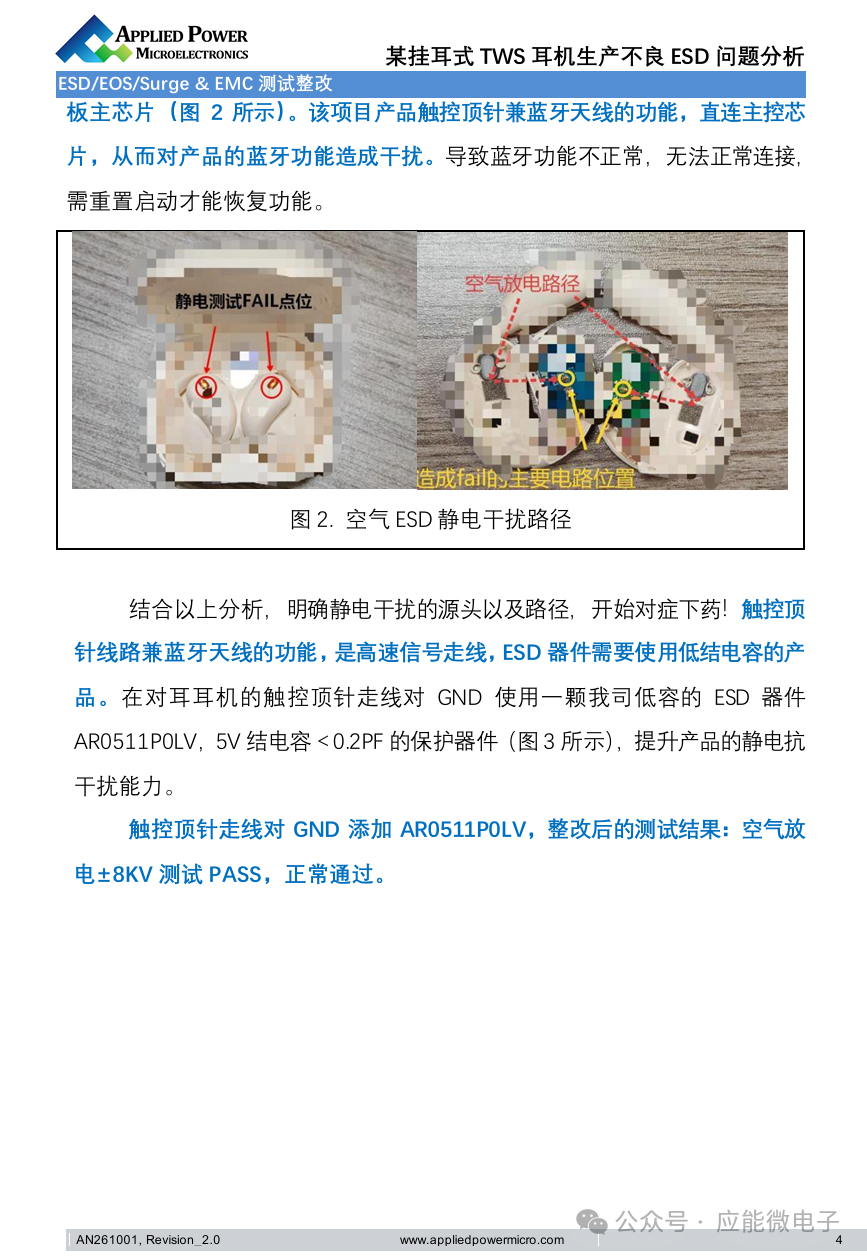 某挂耳式TWS耳机生产不良ESD问题分析