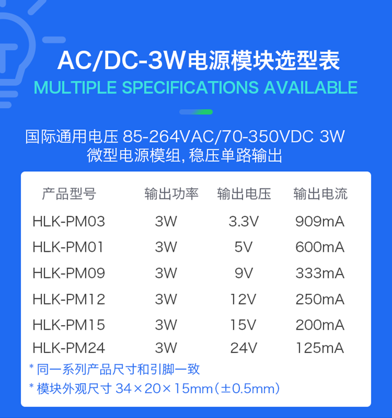 海凌科：3W系列AC/DC电源模组 支持低功耗和短路保护